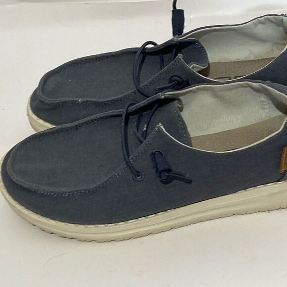 Hey Dude Women's Navy White Chambray Lightweight Slip On Wendy Loafers Size 7 - Picture 7 of 13